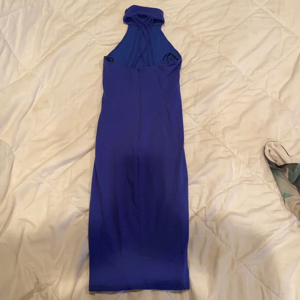 BEBE midi halter bandage dress